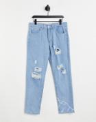 Liquor N Poker Straight Leg Jeans In Stonewash With Distressing And Mountain Print - Part Of A Set-blues