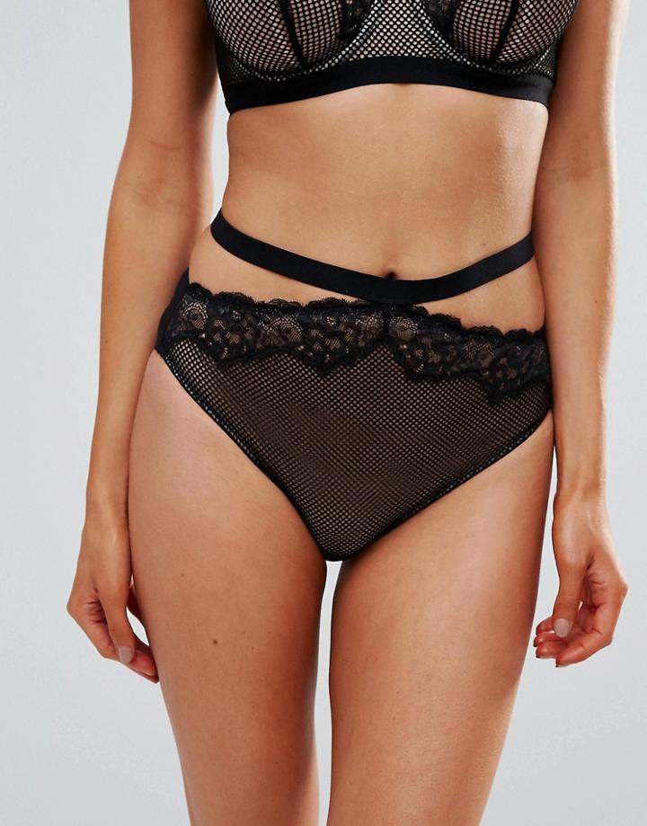Asos Fuller Bust Caggie Fishnet & Lace Highwaist Pant - Black
