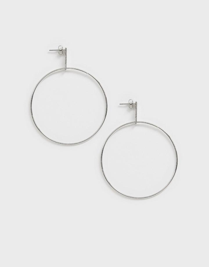Nylon Circular Silver Earrings With Bar Post - Silver
