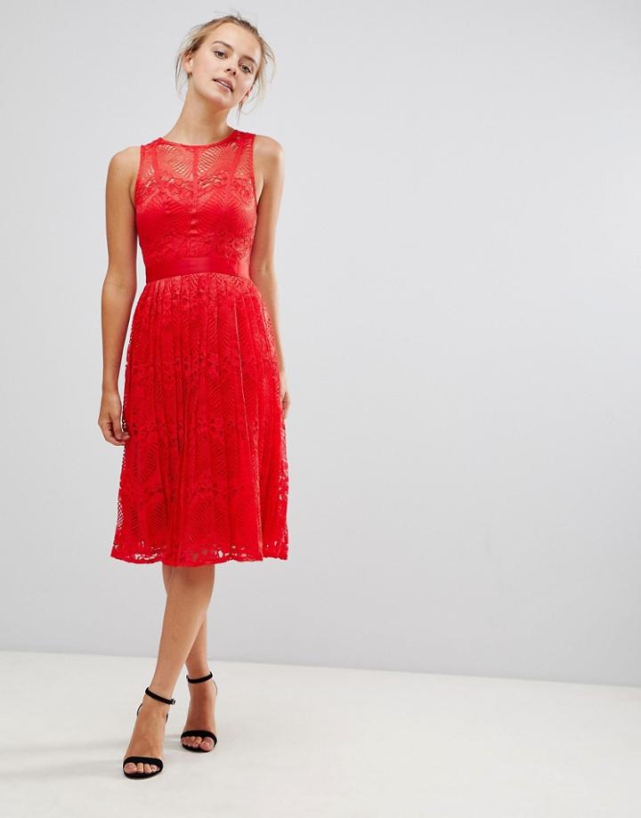 Little Mistress Lace Bridesmaid Midi Dress-red