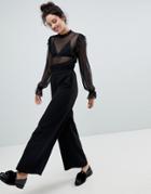 Monki High Waistt Wide Leg Pants - Black