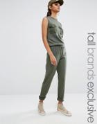 Daisy Street Tall Military Sleeveless Jumpsuit - Green