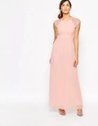 Elise Ryan Pleated Maxi Dress With Lace Sleeve - Pink