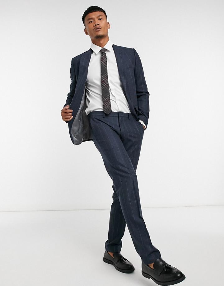 Shelby & Sons Slim Suit Pants In Navy Pinstripe