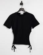 Na-kd Organic Cotton Cut Out Detail Cropped T-shirt In Black
