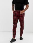 Asos Design Super Skinny Suit Pants In Red Plaid Check - Red