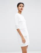 Asos Shift Dress With Pleated Frill Detail - White