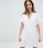 Asos Petite T-shirt Dress With Broderie Sleeves - White