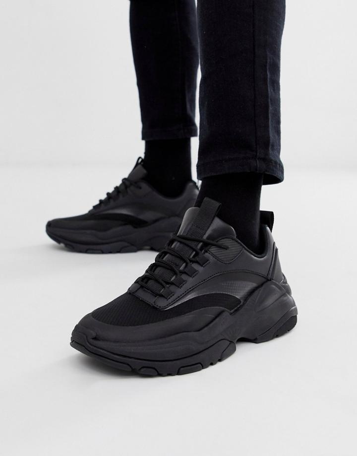 Asos Design Sneakers In Black With Transparent Ripstop And Chunky Sole - Black