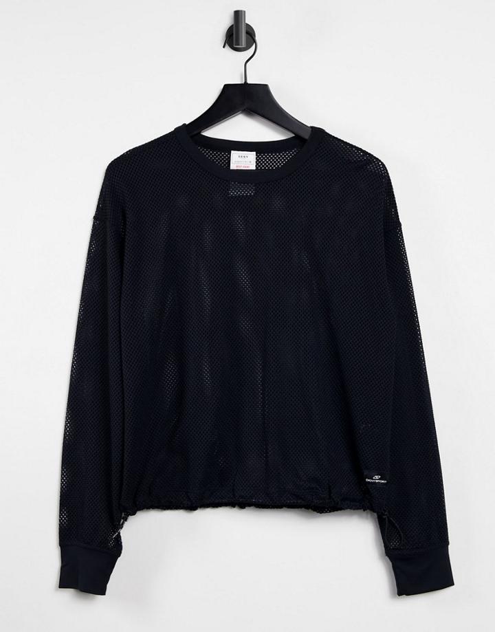 Dkny Mesh Crew Neck Top In Black