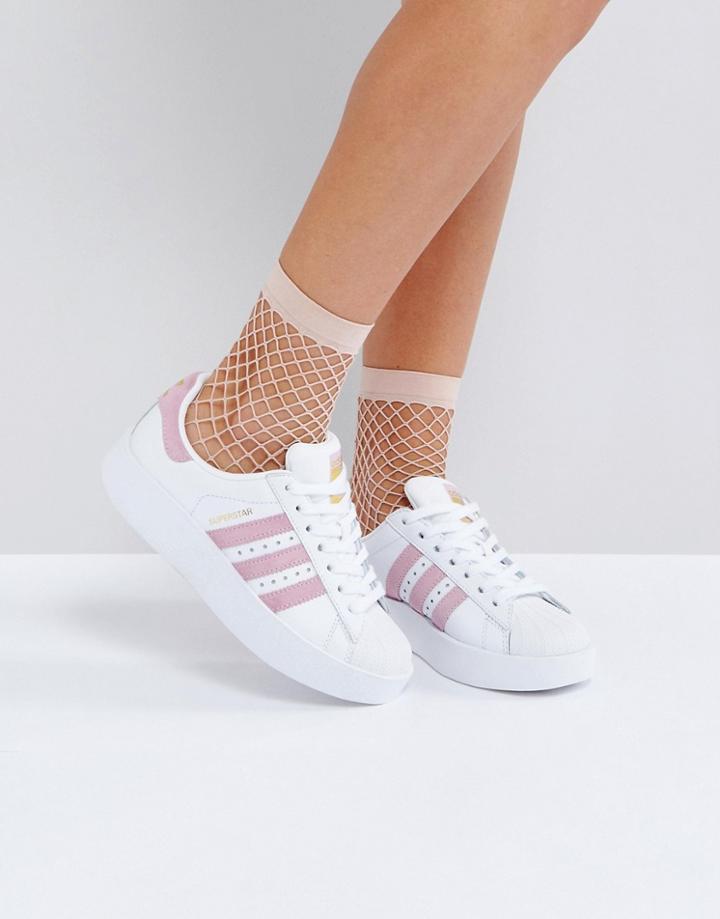 Adidas Originals White And Pink Superstar Bold Sole Sneakers - White
