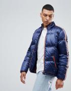 Bellfield Puffer Jacket With Sleeve Tape - Navy