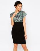 Closet Cowl Neck Dress With Leaf Print Top - Black