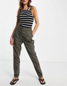 Asos Design High Waist Slim Peg Pant In Khaki Linen-green