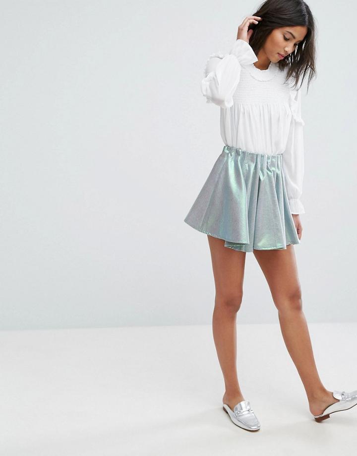 Sister Jane Pleated Mini Skort In Metallic - Green