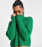 Stradivarius Ribbed Turtle Neck Slouchy Sweater In Soft Green