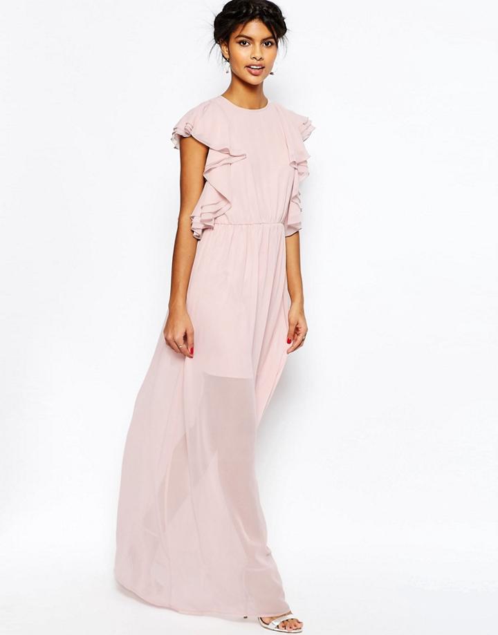 Asos Ruffle Front Maxi Dress - Nude