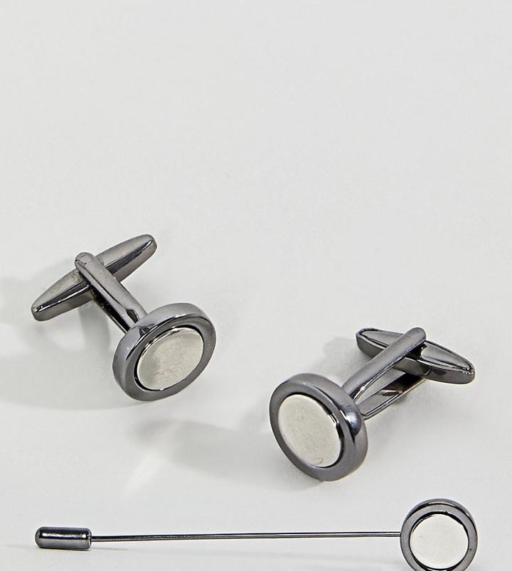 Designb Circle Cufflinks & Lapel Pin Exclusive To Asos - Black