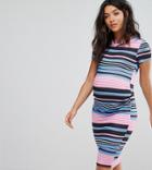 Asos Maternity Petite T-shirt Bodycon Dress In Stripe Print - Multi