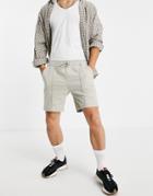 Asos Design Slim Chino Shorts With Pin Tuck And Elasticated Waist In Beige-neutral