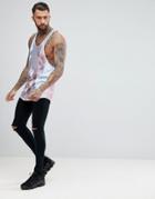 Religion Longline Racer Back Tank With Bleach Print - Pink