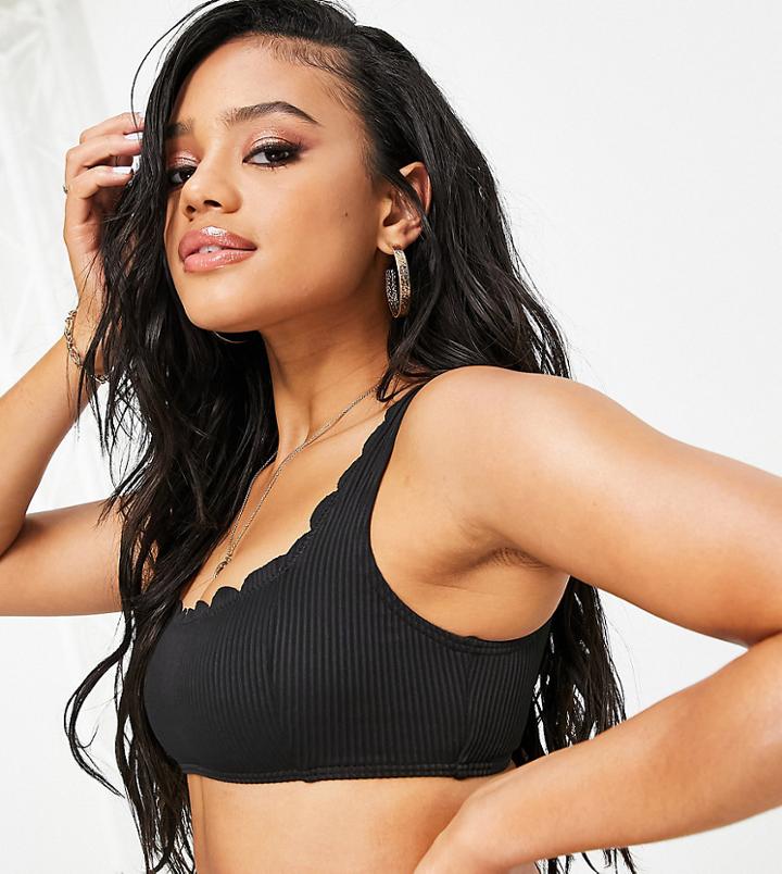 South Beach Exclusive Mix And Match Textured Scallop Crop Bikini Top In Black