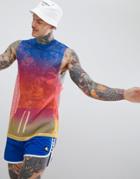 Asos Design Festival Longline Sleeveless T-shirt In Mesh With Bright Ombre Dip Dye - Multi