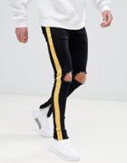 Sixth June Super Skinny Jeans In Black With Yellow Side Stripe - Black