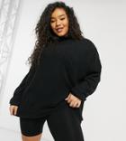 Loungeable Curve Mix & Match Soft Knit Rib Oversized High Neck Sweater In Black