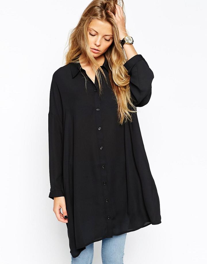Asos Oversized Longline Blouse - Black