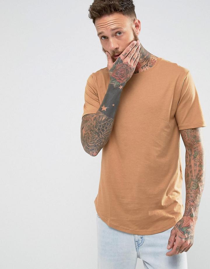 Troy Longline Curved T-shirt - Tan