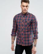 Fred Perry Laurel Wreath Shirt Plaid Check Slim Fit In Navy - Navy