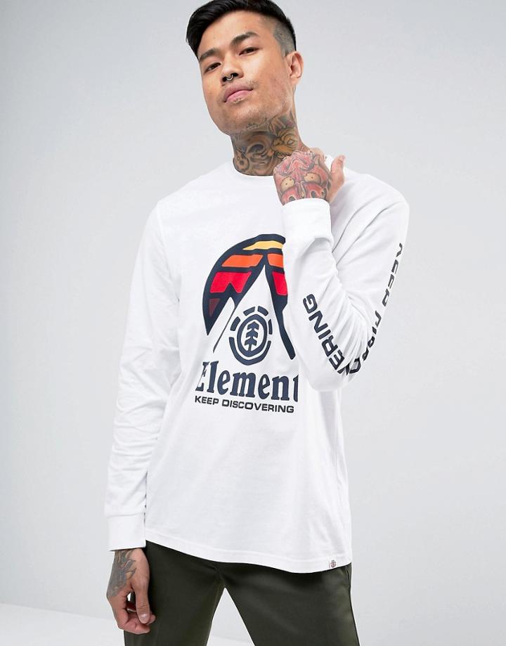 Element Tri Tip Long Sleeve T-shirt With Back Print - White