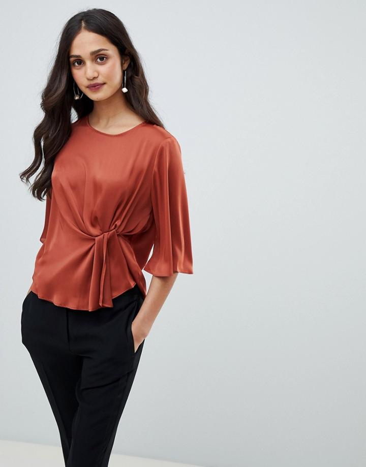 Miss Selfridge Twist Satin Blouse - Brown