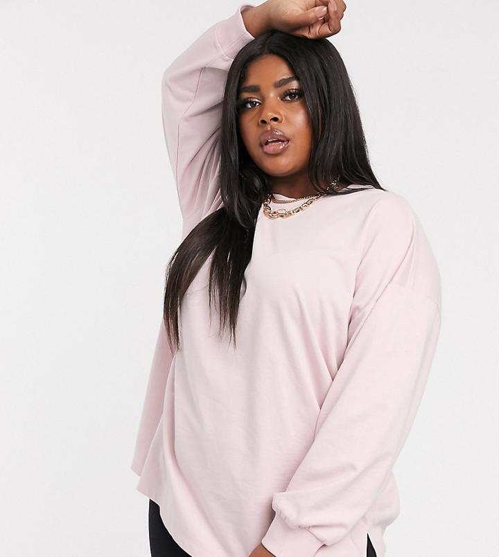 Asos Design Curve Super Oversized Lightweight Sweat With Side Splits In Lilac-purple