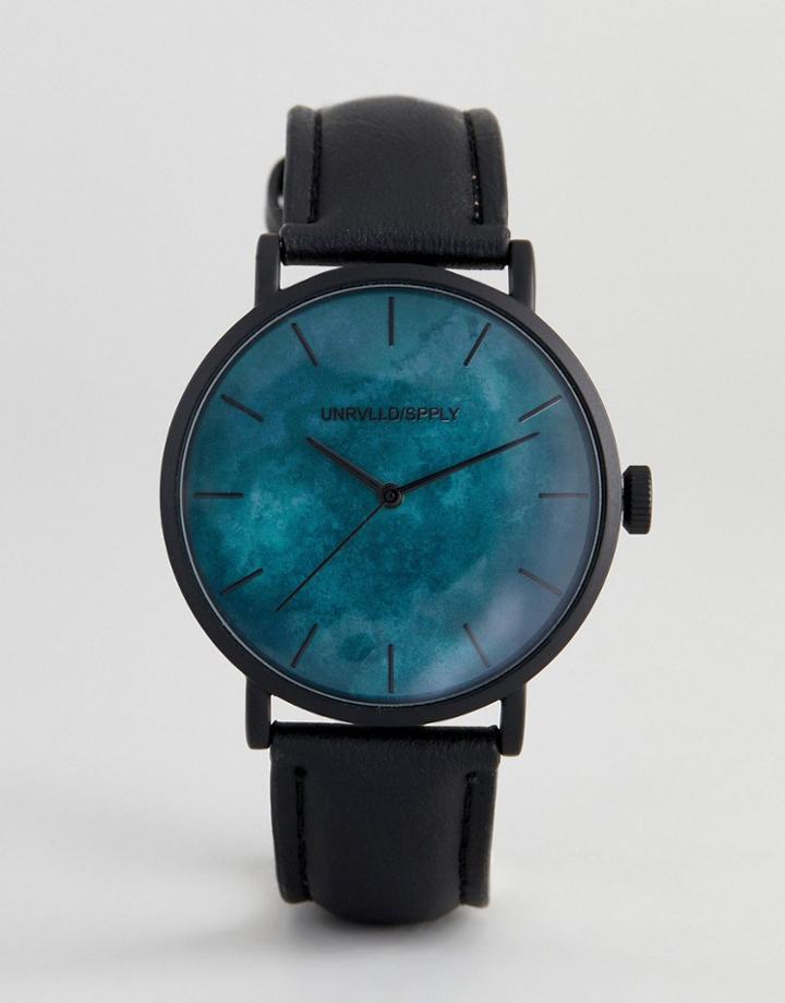 Asos Design Watch In Matte Black With Green Stone Slice - Black