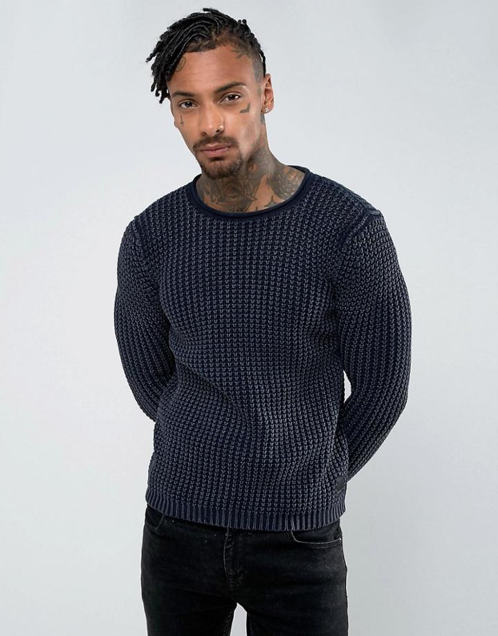 Replay Waffle Knit Sweater - Navy