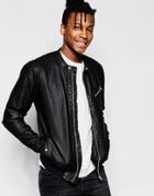 Pull & Bear Biker Jacket In Black Faux Leather With Chest Zip Detail - Black