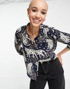 Monki Recycled Tiger Print Blouse In Multi