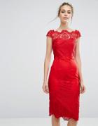 Chi Chi London Bardot Lace Pencil Dress - Red
