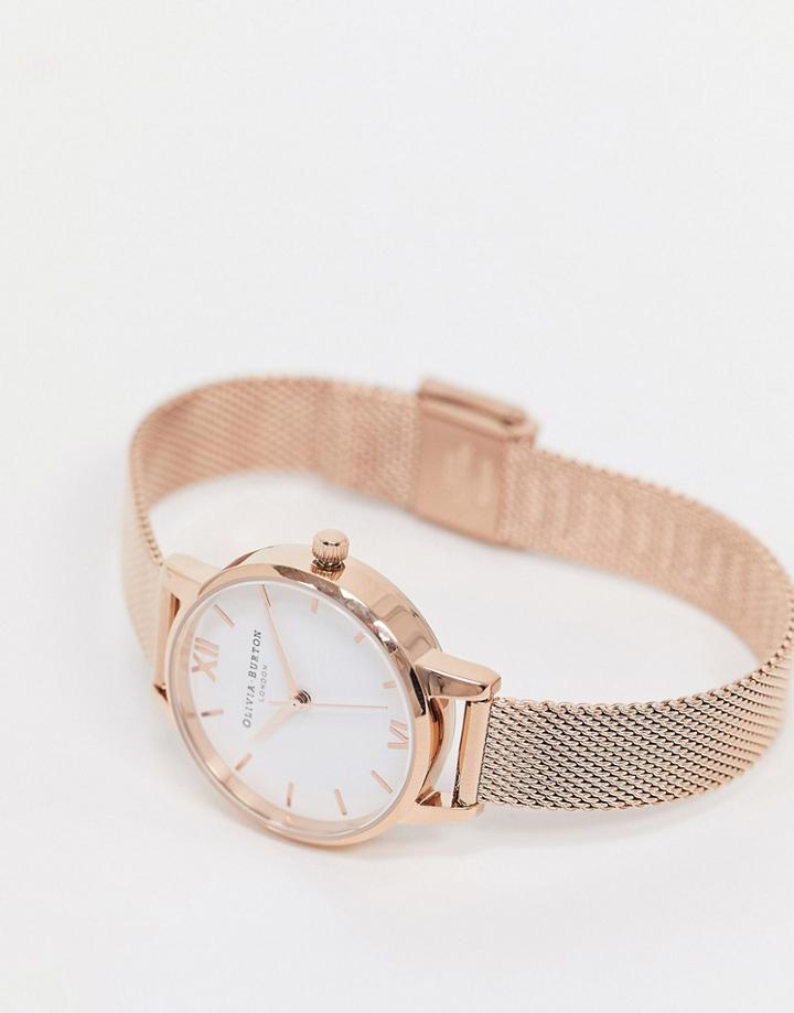 Olivia Burton White Dial Midi Mesh Watch In Rose Gold