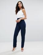 Club L Straight Leg Jumpsuit With Contrast Pleated Body - Navy