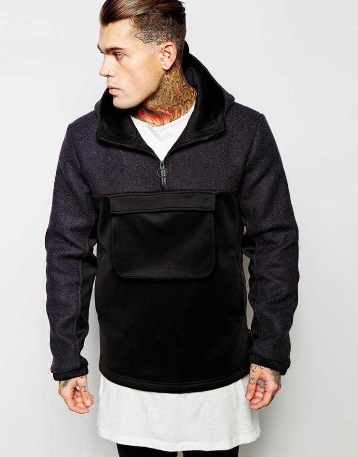 Asos Harris Tweed Over The Head Jacket In Navy - Navy
