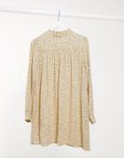 Only Smock Dress With High Neck In Yellow Polka Dot-multi