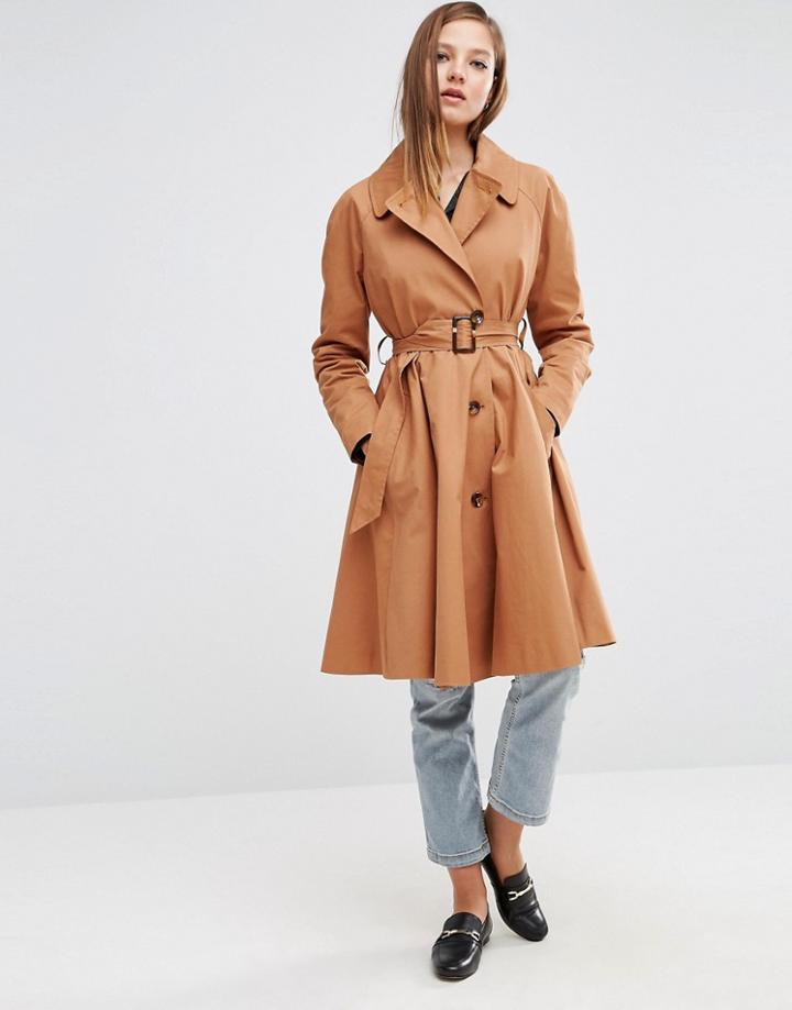 Asos Trench With Full Retro Skirt In Midi Length - Red