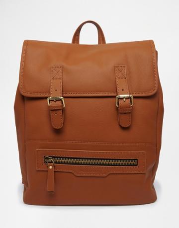 Smith And Canova Leather Backpack With Buckles - Tan