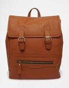 Smith And Canova Leather Backpack With Buckles - Tan