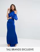 Jarlo Tall Cold Shoulder Frill Maxi Dress - Blue