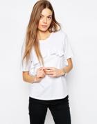 Asos T-shirt With Ruffle Front - White