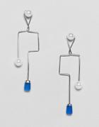 Asos Design Earrings In Abstract Wire Shape With Pearl And Resin Beads In Silver - Silver